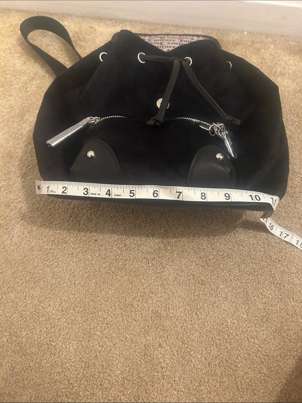 Juicy Couture Black Velvet Embroidered Crest Mini Backpack
